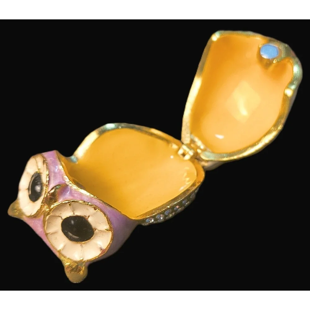 Vintage Owl Trinket Box, 1.75 x 1 x .5,‎ Purple and White